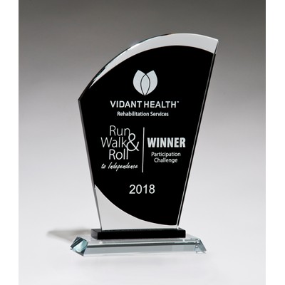Sail Shaped Glass Award With Black Center-8.25"