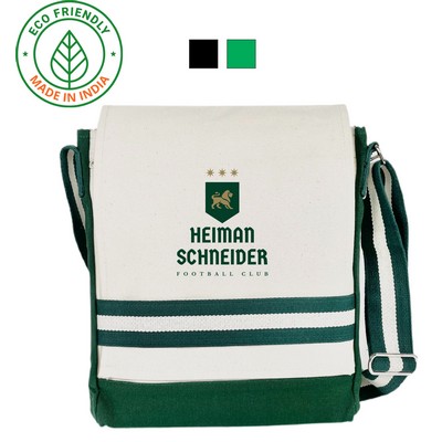 Premium Eco Friendly Canvas Messenger Bag Backpack w/Green Trim