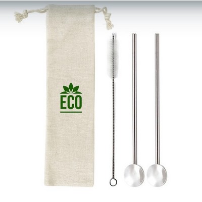 Stainless Steel Cocktail Spoon Straw Set