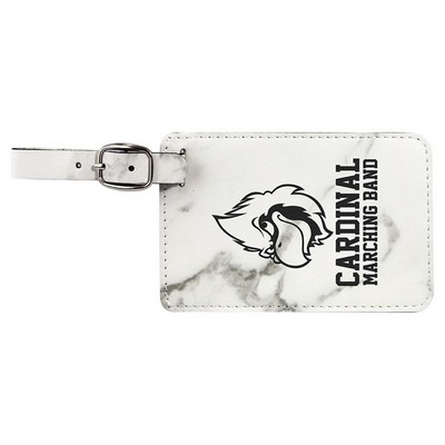 4 1/4" x 2 3/4" White Marble Leatherette Luggage Tag