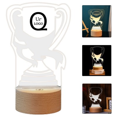 9 Inches High Led Light Acrylic Award With Wooden Base