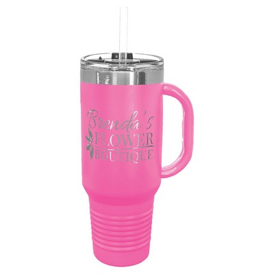 Polar Camel 40 oz. Pink Travel Mug w/Handle, Straw Included