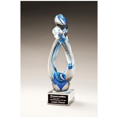 12" Contemporary Sculpture w/Blue Accent Art Glass on Base