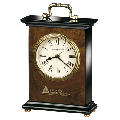 Berkley Walnut Burl Table Clock w/ Brass Handle