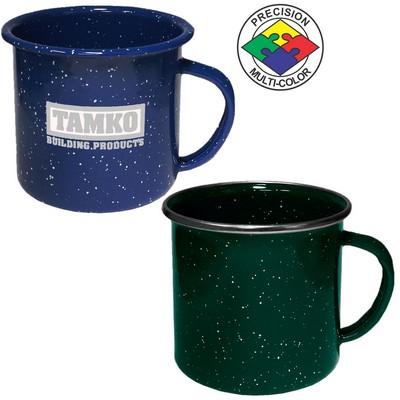 12 Oz. Green Speckled Enameled Steel Cup with Polished Stainless Steel Rim