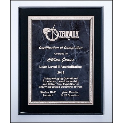 Airflyte® Black High Lustr™ Plaque w/Gray Marble Center & Silver Florentine Border (9"x 12")