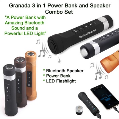 Granada 3 in 1 Power Bank and Bluetooth Speaker Combo 3500 mAh No Extra Tariff