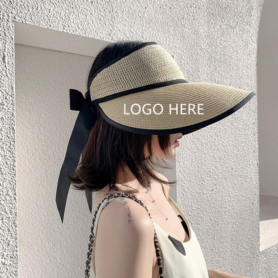 Wide Brim Sun Visor Straw Beach Hats (7.5"x 7.5")