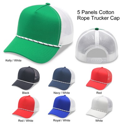 5 Panel A Frame Golf Trucker Cap w/Rope