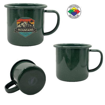 12 Oz. Stinson Speckled Hunter Green Enameled Steel Cup - Precision Spot Color