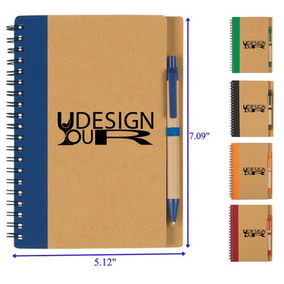 Kraft Paper Cover Lined Page Notebook with Ballpoint Pen