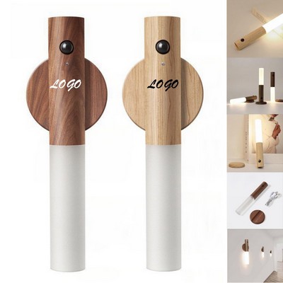Wooden Magnetic Rechargeable LED Wall Lamp Portable Smart Motion Sensor Night Light
