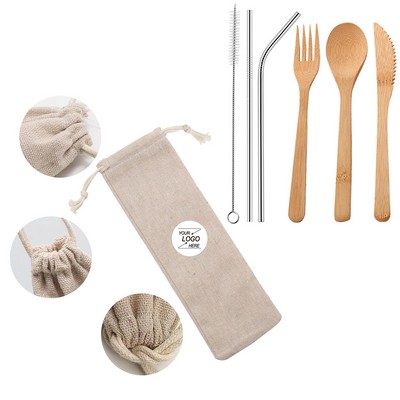 Eco-Friendly Wooden Flatware Set with a Retro Cloth Pouch for Travel(Free Shipping)