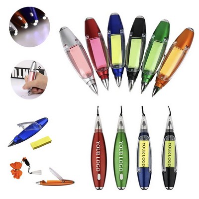 Portable Multi Use Ballpoint Pen with Sticky Note LED Light