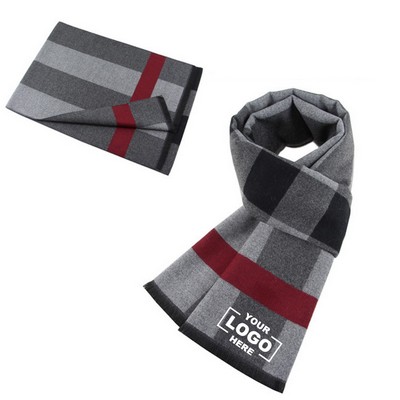 Gray and Black Stripe Feel Knit Scarf