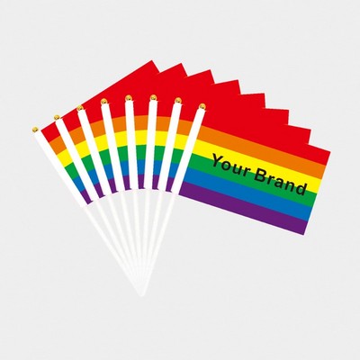LGBTQ+ 8" Progress Pride Mini Handheld Rainbow Flag MOQ100PCS