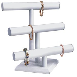 White Leatherette Bangle/Bracelet Triple T-Bar Display