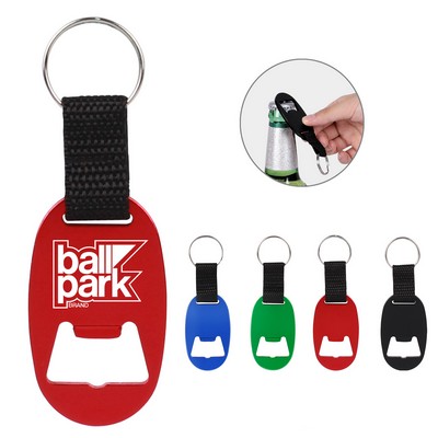 Oval Beer Bottle Opener Keychain W/ Strap
