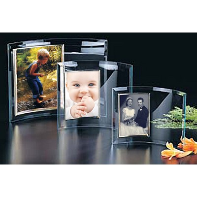 Curved Glass/Gold Vertical Picture Frame, 14"Wx9"H (Photo 5"Wx7"H)