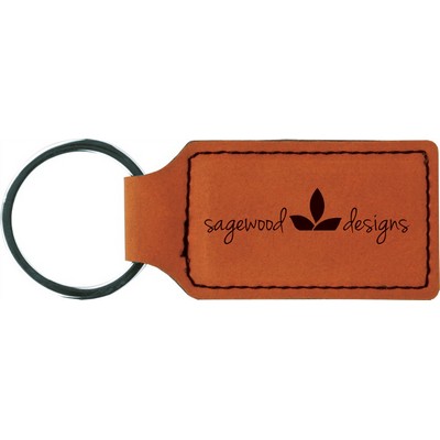 2 3/4" x 1 1/4" Rawhide Leatherette Rectangle Keychain
