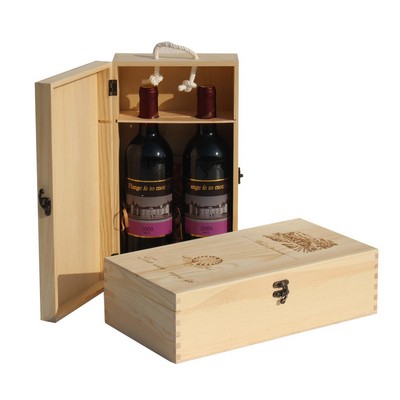 Wooden Wine Box With Handle (Two Bottles).