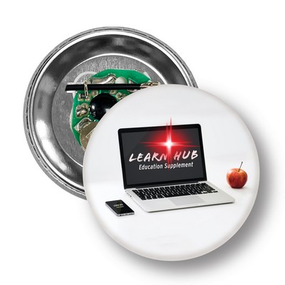 2.5" Round Celluloid Button with a Red Flashing LED Light