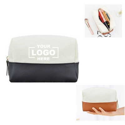 Cotton Canvas Color Blocking Cosmetic Bag Essentials Pouch(Free Shipping)