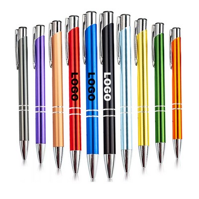 Sleek Aluminum Metallic Finish Colorful Click Ballpoint Pen w/Smooth Writing Ink