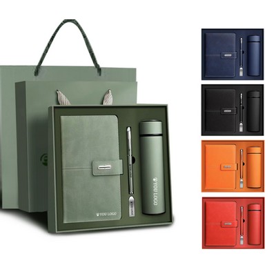 4Pcs Set Thermos Cup With Pen Notebook Gift Box