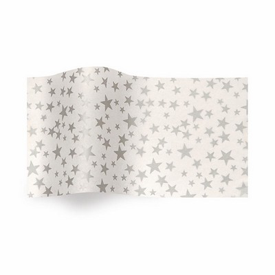 Silver Stars on White Printed Tissue - 20" x 30" - 240 sheets/pkg