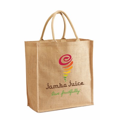 Laminated Jute Burlap Shopping Tote with Cotton Shoulder Handles Eco-Friendly Reusable Bag