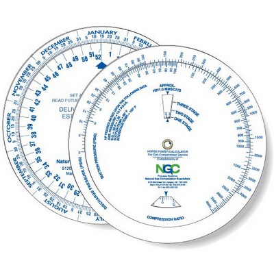 Wheel Calculator for Horsepower/ Gas Compression/ Date Finder, Custom Spot Color Imprint