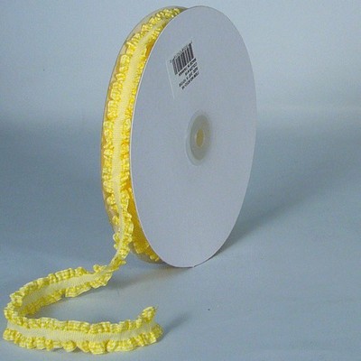 Yellow Gingham Ruffled Ribbon w/Stitch Trim