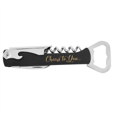 Corkscrew Wine Bottle Opener, Black Faux Leather