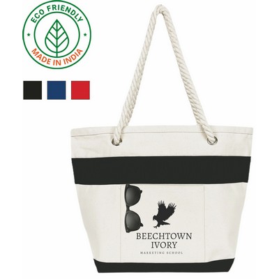 Nautical Rope Eco Friendly Canvas Tote w/Black Trim