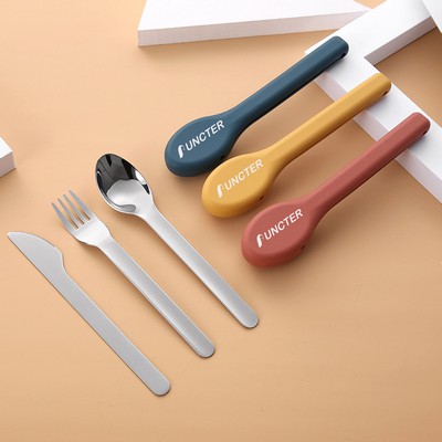 3 Piece Stainless Steel Utensil Set with Silicone Case