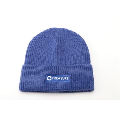 Embroidery Knit Roll Cuff Beanie Cap