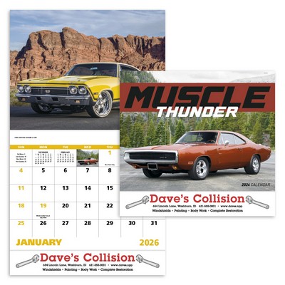 13 Month Muscle / Thunder Car Wall Calendar - Stapled