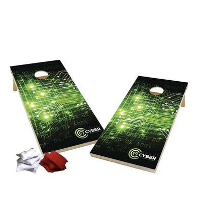 Wood Cornhole Plus, 4 Red & White Bean Bags