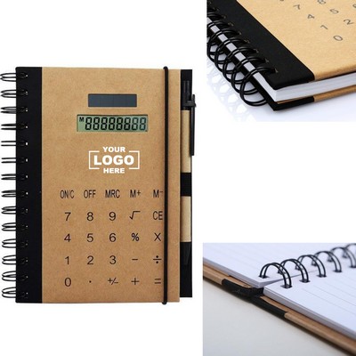 Multifunctional Spiral Notebook with Solar Calculator and Pen