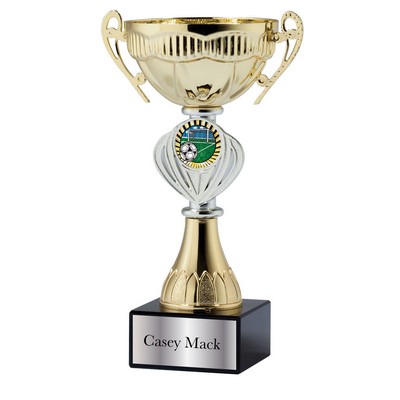 Gold/Silver Metal Cup w/ 1" Logo Holder on Black Marble Base