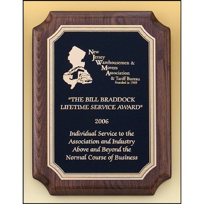 Walnut Stained Piano Finish Plaque with Brass Plate (8" x 10.5")