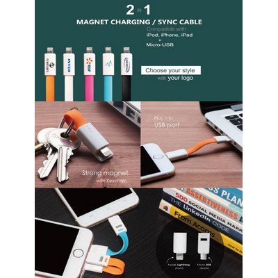 Usb Magnet Charging Cable W/ Keychain 2 In 1