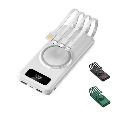 10000mAh Wireless Power Bank/Charging Pad w/4 Charging Cables