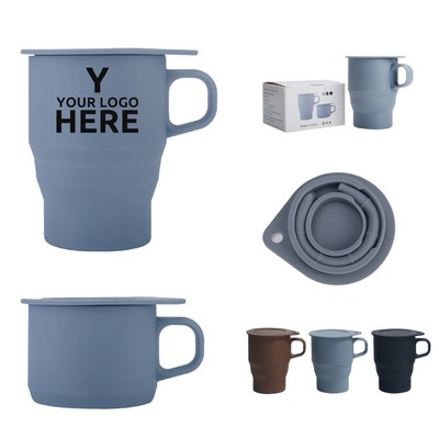 10 Oz Collapsible Silicone Coffee Mug Cup With Straw