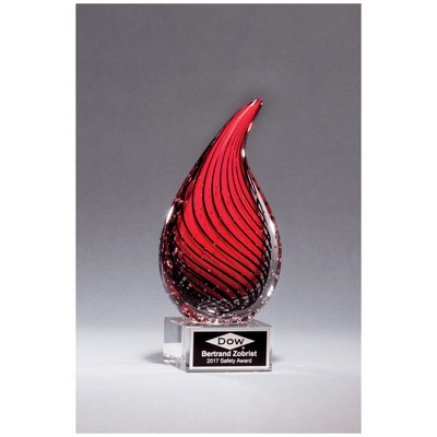 7.5" Red Teardrop Art Glass on Clear Glass Base