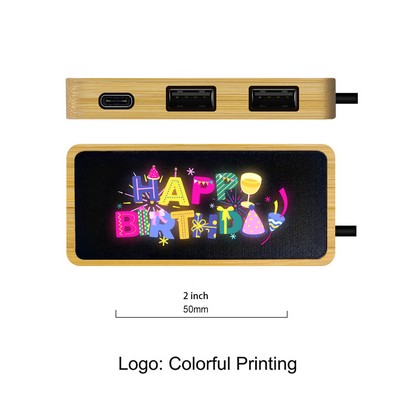 3-in-1 Bamboo USB Port Hub Extende W/ LED Full Coloful Logo