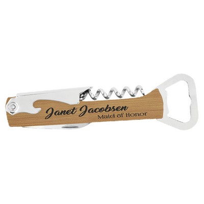 Corkscrew Wine Bottle Opener, Bamboo Faux Leather