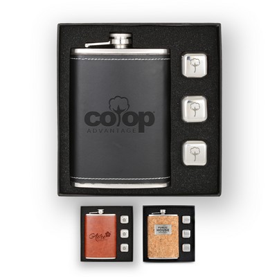 Wrapped Flask & Whiskey Cube Set