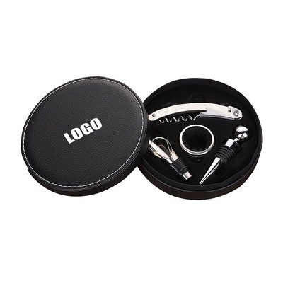 4 IN 1 Wine Opener With Round PU Leather Case